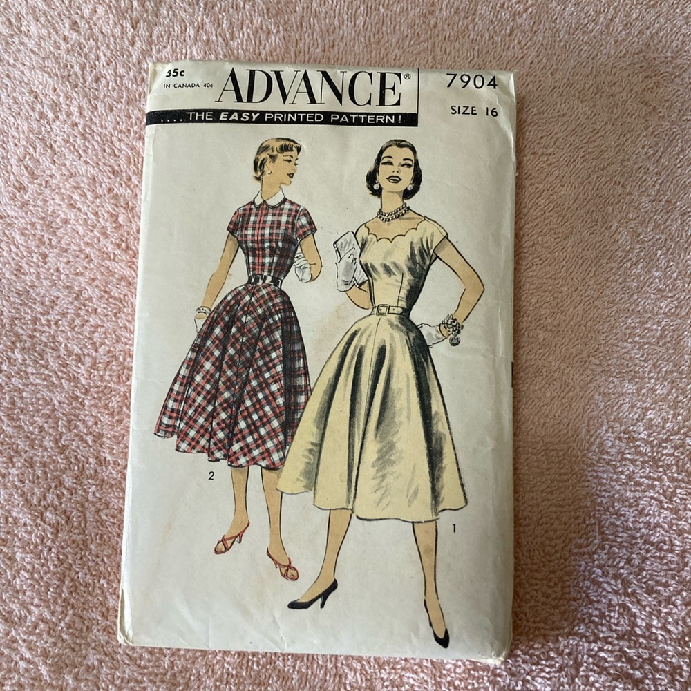 Original Vintage Dress Sewing Pattern 1950s Advance Pattern 7904 Size 16